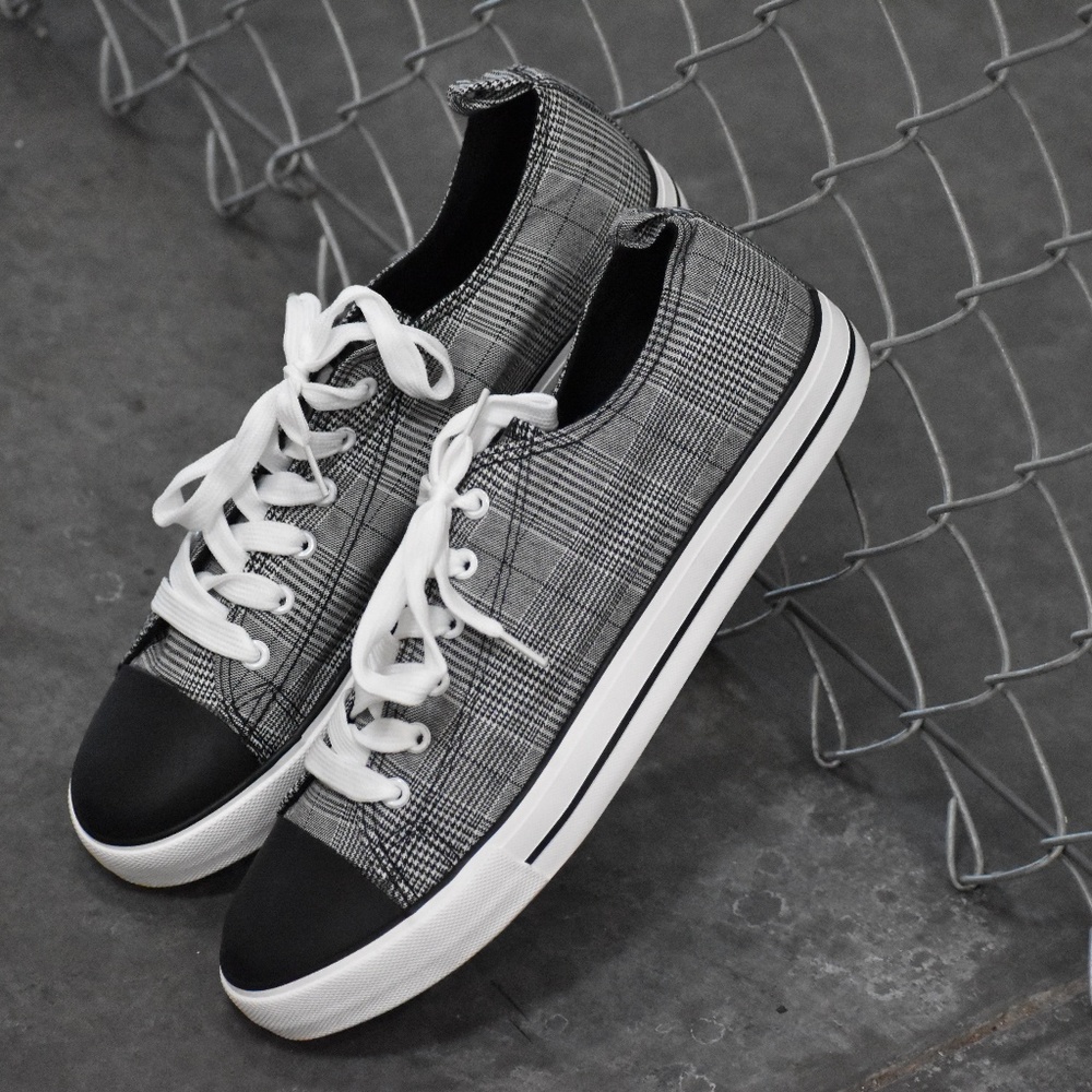 Black & White Plaid Sneakers for Men